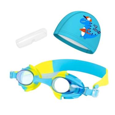 Imagem de Kit Óculos Natação Com Estojo e Touca Infantil Desenhos Coleção Peixin