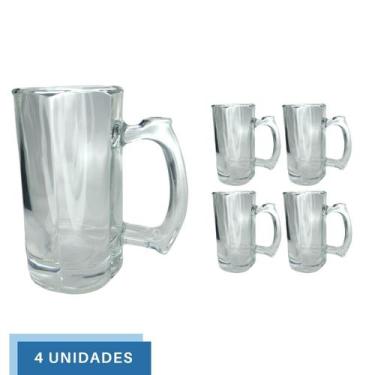 Imagem de 4 Caneca Restaurante Vidro Grosso Chopp Cerveja 380ML - PRATICASA, 0 G
