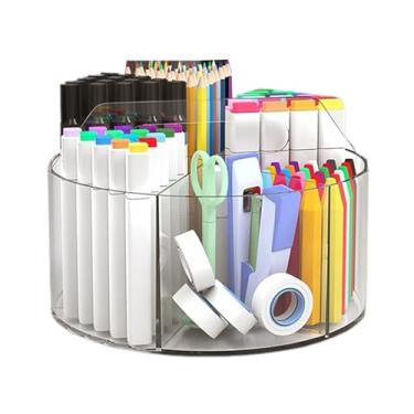 Imagem de Porta-lápis giratório para mesa | Copo de armazenamento de lápis transparente | Armazenamento de pincéis estéticos compactos de acrílico para mesa, professores, escola, sala de aula, casa, quarto