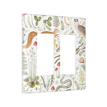 Imagem de Forest Country Woodland Wild Animals Butterfly Cogumelo 2 Gang Outlet Covers Double Rocker Light Switch Cover Decorativo Gfci Placa de Parede Plugue Elétrico para Decoração de Casa