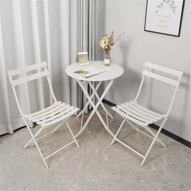 Imagem de Conjunto De Bistrô Dobrável - Móveis De Exterior De 3 Peças Para Jardim, Quintal, Piscina - Mesa E Cadeiras Dobráveis Para Gramado, Varanda, Varanda - Resistente às Intemp, White