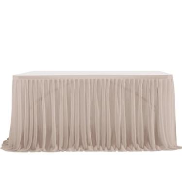 Imagem de Saia de mesa de tule branco, retangular, redonda, toalhas de mesa semitransparentes com babados para decoração de casamento, chá de panela, festa de aniversário, marrom, 6 pés (C 1,83 m, A 0,75 m)