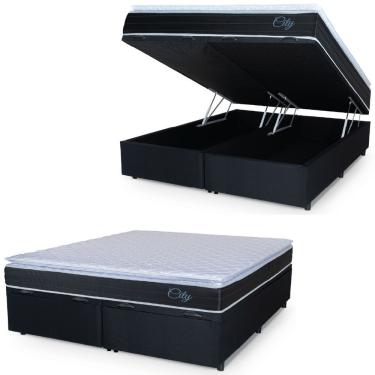 Imagem de Cama Box Baú Casal King Colchão Com Molas Ensacadas City Pillow Top 193x203x64cm Hellen Preto/branco