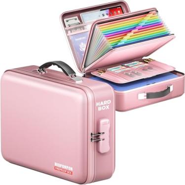 Imagem de BigPonPon Caixa de documentos à prova de fogo, capa rígida, altamente resistente a chamas, à prova de fogo, organizador de arquivos à prova d'água com trava, seguro para incêndio portátil para