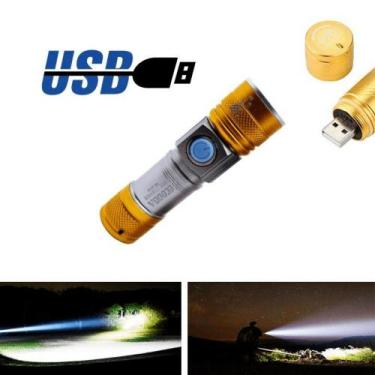 Imagem de Mini Lanterna Led Zoom Potente Bike Recarregável USB Cor Dourado CE612