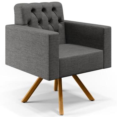 Imagem de Poltrona Giratória Manu L02 Capitonê Linho Cinza Escuro