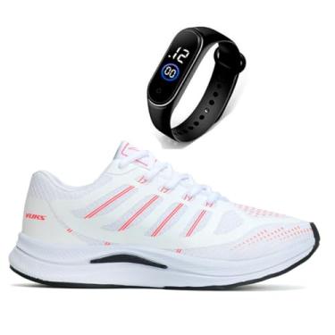 Imagem de Tenis Feminino Academia Corrida Caminhada Leve Confortavel Vuks + Relogio Digital (Branco, BR, Adulto, Numérico, 37)