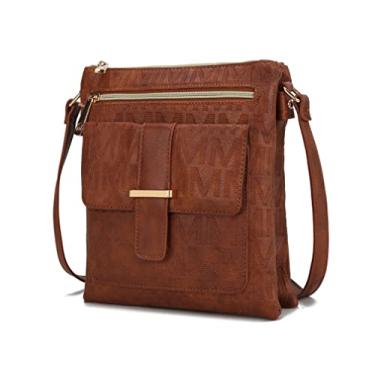 Imagem de MKF Collection Bolsa tiracolo feminina de couro vegano, bolsa carteiro com compartimento triplo da Mia k, Janni Camel, Medium