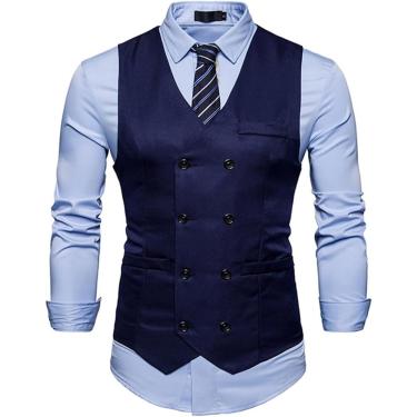 Imagem de Colete De Vestido Duplo Masculino Primavera Slim Fit Colete Sem Mangas Terno De Casamento Empresarial, Navy, S