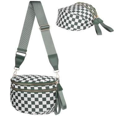 Imagem de Bolsa transversal de náilon, Tabuleiro de xadrez verde, Plus Size, Elegante