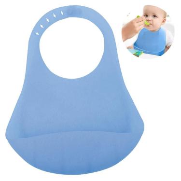 Imagem de Babador Silicone Azul Cinta Bolso Cata Migalhas Mimo Style
