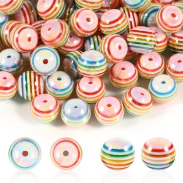 Imagem de 25 peças de contas redondas listradas UV 16 mm acrílico arco-íris macaron cor pirulito para telefone faça você mesmo bolsa de corrente pendurada caneta contas chaveiro (arco-íris rosa + branco)