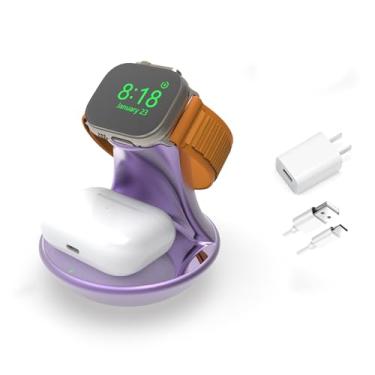 Imagem de iMorde Suporte de carregador para Apple Watch, para AirPods 4/3/2/Pro, carregador rápido 2 em 1 compatível com iWatch 10/9/8/7/Ultra/6/5/SE, cabo de carregamento para relógio (roxo)