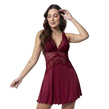 Imagem de Camisola Feminina Rendada Sexy Lingerie Sensual Poliamida Moda Feminin