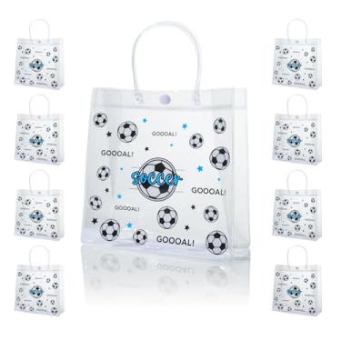 Imagem de CEMECER Bolsa de presente de plástico transparente de futebol com alças, bola de pé, tema esportivo, lembrancinha de festa para lanche de time de aniversário (20 peças)