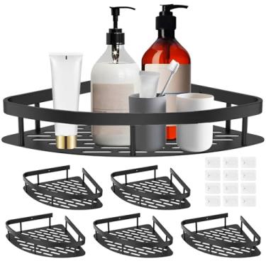 Imagem de TKSDWBLTY Organizador de canto para chuveiro, 6 peças, prateleira organizadora de alumínio à prova de ferrugem, sem perfuração, organizador de canto para banheiro