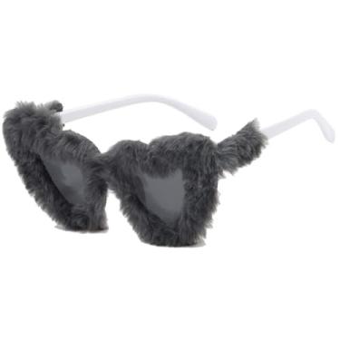 Imagem de Óculos de sol femininos em formato de coração, estilo olho de gato, luxuosos, para viagem e festa, UV400 (branco e cinza)