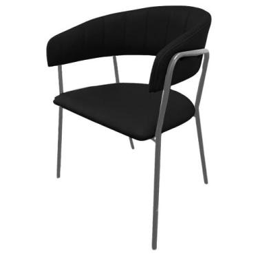 Imagem de Cadeira com Braços Maraú PSG Móveis Couro Legitimo Preto com Base em A