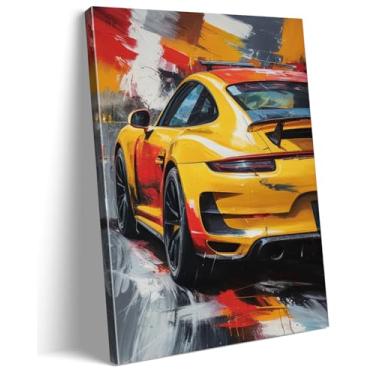 Imagem de Arte de parede de carro esportivo de grafite emoldurado, 30,5 x 40,6 cm, arte abstrata moderna de supercarro, decoração de parede automotiva para caverna masculina