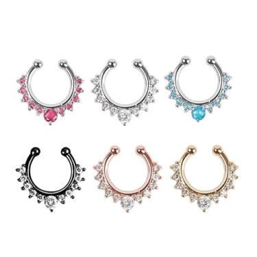 Imagem de Piercing Fake Septo Nasal 1,60 cm Falso Piercing Nariz com Strass Brilhante (02 Prateados com Rosa Claro)