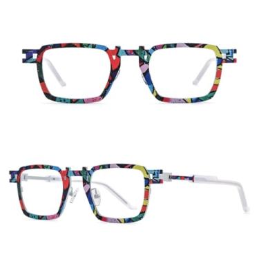 Imagem de VFDHN Armação de óculos de titânio puro, moda masculina, vintage, óculos de grau feminino, retrô (colorido)