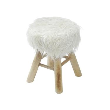 Imagem de BANQUINHO PETIT COM PELO LONGO CREME BASE MADEIRA