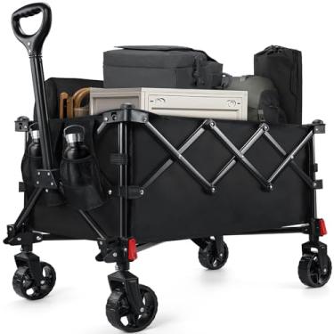 Imagem de Carrinhos de campismo dobráveis, Leonyo 100 kg, vagão dobrável de praia com rodas, carrinho de compras resistente com rodas para animais de estimação, compras, compras, jardim, atividades ao ar livre