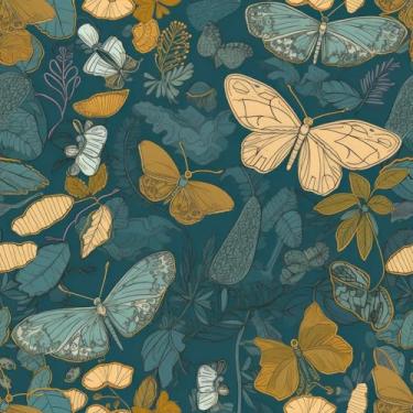 Imagem de Papel de parede borboleta amarelo/azul-verde, 45 cm x 300 cm, papel de parede removível à prova d'água, papel de contato decorativo de vinil para quarto, sala de estar
