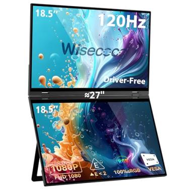 Imagem de wisecoco Monitor portátil duplo triplo 18,5'' 120Hz FHD 1080P IPS USB-C HDMI HDR monitor secundário dobrável laptop PC Gaming Monitor 100% sRGB Windows Mac Android Plug&Play Flip S8