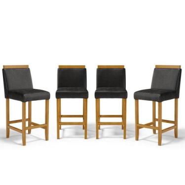 Imagem de Kit Com 4 Banquetas Eloá Madeira Maciça Assento Estofado Para Bancada 
