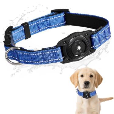 Imagem de SMART CC Coleira para cães Air Tag impermeável, Work for Apple Find My (não suporta suporte Andriod, suporte ajustável, coleira para cães com GPS para cães pequenos, médios e grandes (azul P)