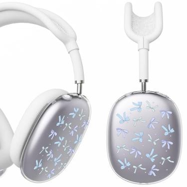 Imagem de BlHMCASE Capa de fone de ouvido para AirPods Max, lindo laço de fita azul, capa de silicone branca para fones de ouvido para Apple AirPods Max