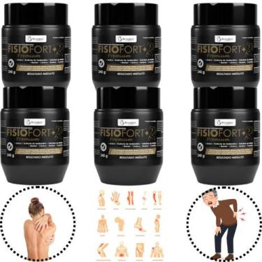 Imagem de Kit 6 Cremes Potes Massageadores Fisiofort Premium Extra-Forte Relaxam