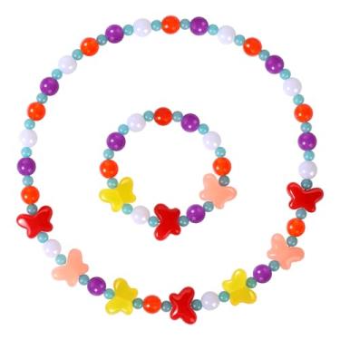 Imagem de Yarkeuier Conjunto De Joias Para Meninas - Colar Com Contas Borboleta Fofas E Pulseira Fantasia Elástica Robusta Bebês, Presente Estilo Brinquedo 2
