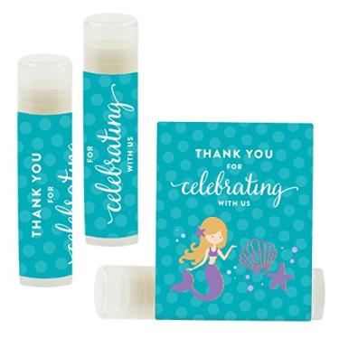 Imagem de Andaz Press Bálsamo labial lembrancinhas de festa de aniversário, obrigado por comemorar conosco, sereias chiques, pacote com 12, decoração de festa de sereia chique, protetor labial para chá de bebê