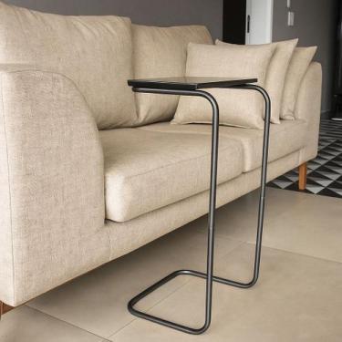 Imagem de Mesa Lateral Tampo Preto Multiuso para Sofá Base Preto J01 - D'Rossi -