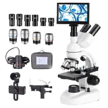 Imagem de Microscópio óptico profissional 5000X,lente objetiva 4X, 10X, 40X, 100X, Equipado com ocular eletrônico e tela de exibição,Disponível desde o ensino primário até à universidade