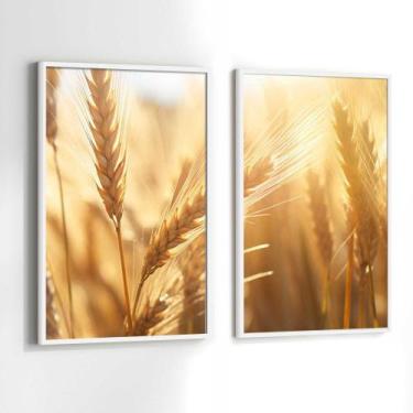 Imagem de Conjunto Quadros Decorativos com Moldura Paisagem Trigo SolKit 2 Quadr