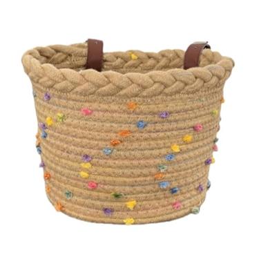 Imagem de Aymzbd Cesta de bicicleta infantil com decoração frontal, guidão trançado, cesta de bicicleta infantil para meninos e meninas, piqueniques e parques de, Cáqui