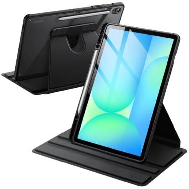 Imagem de JETech Capa Giratória para Samsung Galaxy Tab S10 FE Plus/S10 FE+ 13,1 Polegadas com Porta S Pen, Case Protetora de Suporte com Rotação de 360 Graus e Parte Traseira Transparente (Preto)