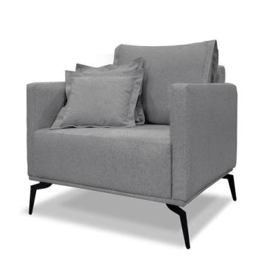Imagem de Poltrona Decorativa Estofada em Linho Cinza com Pés Metálicos - Living