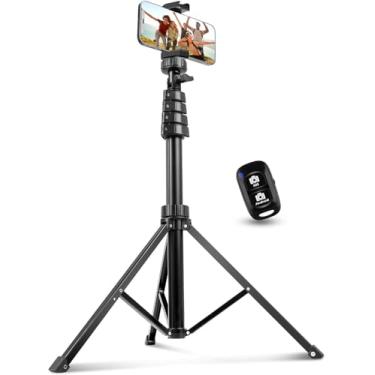 Imagem de Aureday Kits de acessórios de tripé para celular de 157,5 cm, tripé para câmera e celular com controle remoto sem fio e suporte universal para cabeça de tripé, perfeito para selfies/gravação de vídeo/vlogging/transmissão ao vivo