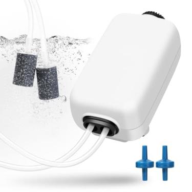 Imagem de AQUANEAT - Bomba de ar para aquário, borbulhador de ar para tanque de peixes de 100 gales, aerador hidropônico de oxigénio de saída dupla ajustável com pedras de ar, tubos de linha aérea,