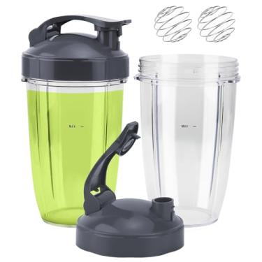 Imagem de Copos de liquidificador de 680 g de substituição para NutriBullet Pro série 900w/600w, peças de reposição para NutriBullet com 2 tampas flip top to go e bolas coqueteleiras (pacote com 2)