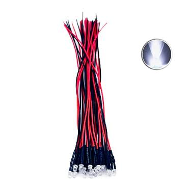 Imagem de 30 peças 12 volts 3 mm luzes LED brancas de topo redondo com diodos emissores de diodos pré-cabeados 12 V CC 12 V luz de LED luz de água clara pequenas lâmpadas LED (topo redondo de 3 mm, branco (30