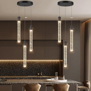 Imagem de 3 luzes pendentes para ilha da cozinha luzes LED modernas reguláveis luminárias pendentes para sala de jantar quarto luz suspensa preta