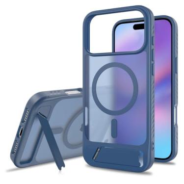 Imagem de LTLMYDAM Capa com suporte para iPhone 17 Pro Max/17 Pro/17 Air/17, capa fina magnética transparente com suporte ajustável capa antiamarelamento, azul, 17 Pro Max