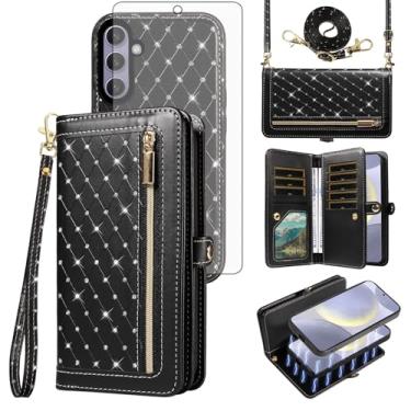 Imagem de Capa de celular para Samsung Galaxy S25 Plus S25+ 5G Carteira magnética destacável com protetor de tela, alça transversal com cordão, compartimentos para cartão de crédito S25Plus 25S + mulheres