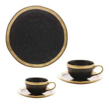 Imagem de Conjunto Prato Sobremesa Xícara Chá Café Dubai Preto Dourado - Wolff
