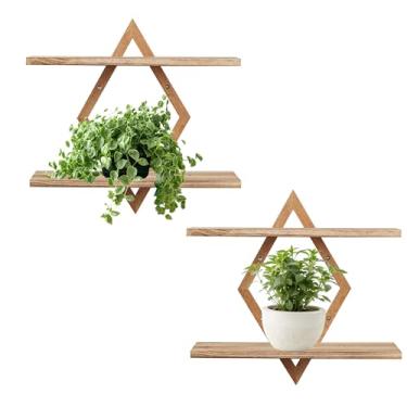 Imagem de Prateleiras flutuantes para parede, prateleira decorativa de parede, prateleira suspensa de 2 camadas para suporte de exibição de armazenamento de plantas, decoração interna para sala de estar